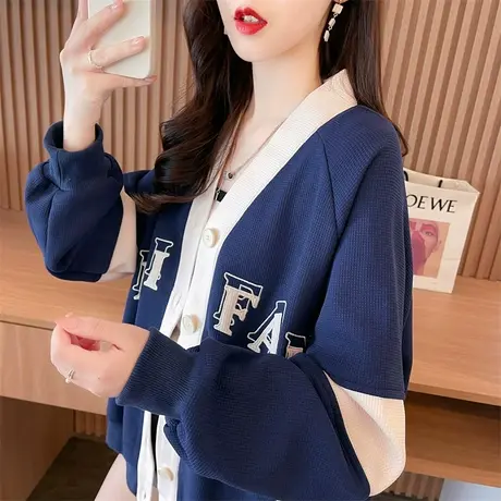 早秋小个子外套女春秋韩版宽松大码薄款撞色高级感棒球服夹克开衫商品大图