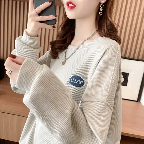 华夫格卫衣女春秋韩版宽松大码bf慵懒风ins薄款小个子上衣外套潮商品大图