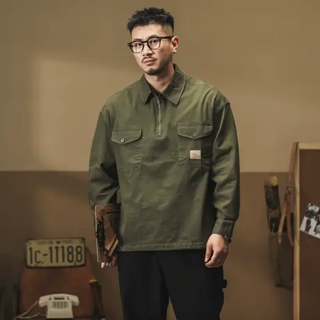 时尚潮流长袖polo衫时尚百搭男款POLO衫休闲男士宽松日系衬衫复古商品大图