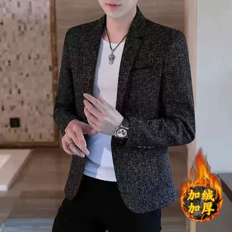 小西装男秋冬加厚青年韩版修身休闲加绒西服外套帅气百搭单件上衣商品大图