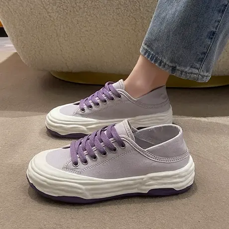 帆布鞋女2023新款春夏厚底爆款休闲一脚蹬半拖板鞋小众超火小白鞋商品大图