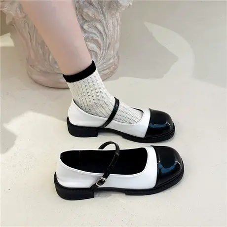 2023春季法式配裙子小皮鞋女白色厚底复古英伦风一字扣玛丽珍鞋子商品大图