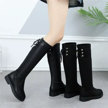2023新款不掉筒弹力皮靴长筒靴子不过膝高筒小个子女靴显瘦骑士靴图片