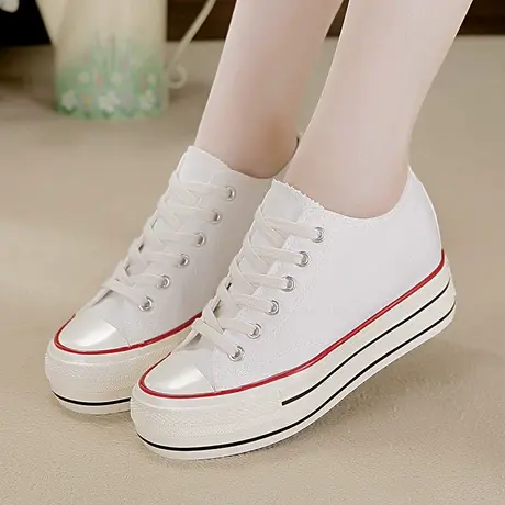 复古帆布鞋女2023春夏新款学生韩版百搭内增高厚底潮鞋显瘦小白鞋商品大图