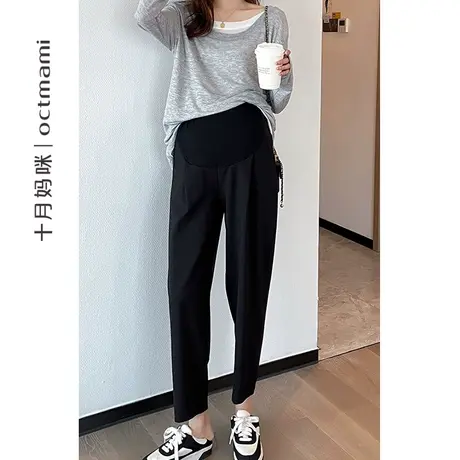 十月妈咪孕妇裤子春秋外穿怀孕期托腹职装通勤烟管直筒西裤子春装图片