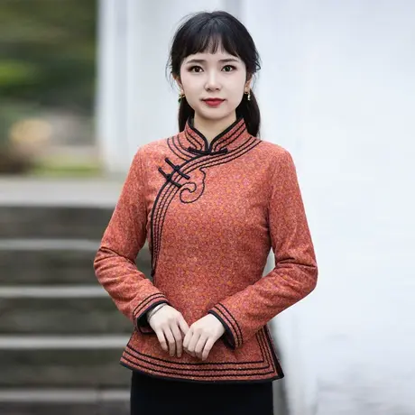筠雅唐装女棉袄中国风冬装女装旗袍上衣棉衣棉服复古盘扣棉麻外套商品大图
