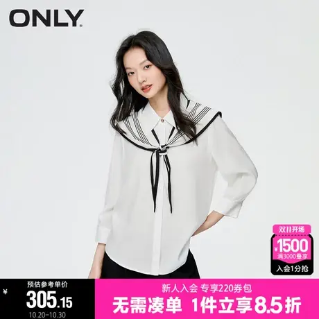 ONLY2023冬季新款时尚休闲可拆卸领巾纯色九分袖衬衫女|123231008商品大图