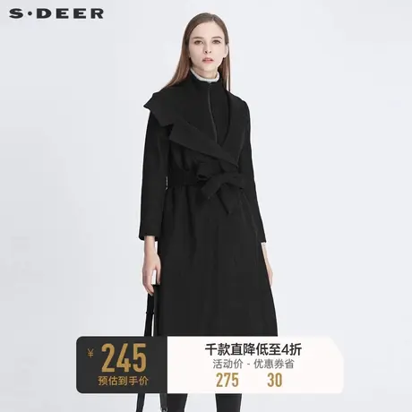 sdeer圣迪奥女装休闲立领不对称拼接收腰中长款毛呢大衣S20481856🦒商品大图