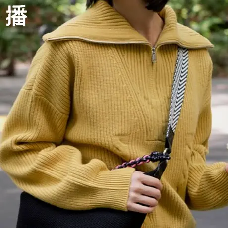 播毛衣女2023秋季新款简约宽松小个子纯色海军领女士针织衫上衣商品大图