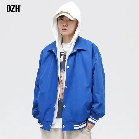 克莱因蓝外套男生衣服搭配帅气美式棒球服男春秋假两件上衣连帽衫图片