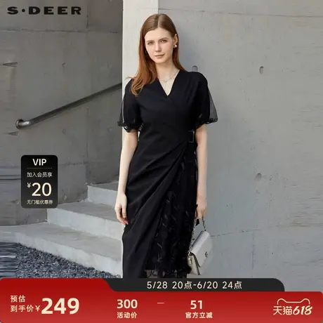 【新品上新】sdeer圣迪奥V领网纱绣花不规则连衣裙S23281208图片