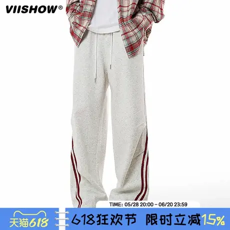VIISHOW美式高街藏青色卫裤男冬季新款宽松垂感条纹运动休闲长裤商品大图