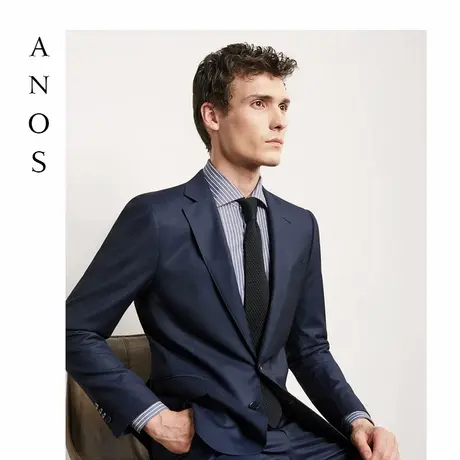 ANOS/亚诺司平驳领男士藏蓝色西服套装 商务西装修身外套职业正装图片