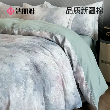 洁丽雅全棉磨毛四件套纯棉秋冬被套加厚冬季床单床上用品床笠款商品大图