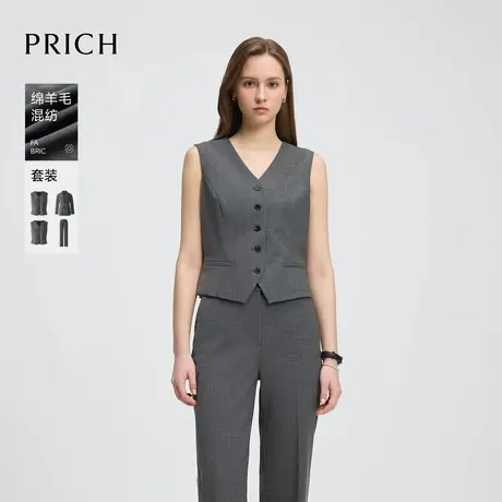 【超能小太阳】PRICH绵羊毛时髦单排扣无袖马夹2025夏新款外套女图片