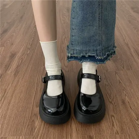 厚底松糕大头玛丽珍单鞋女春夏季新款复古黑色英伦风日系jk小皮鞋商品大图