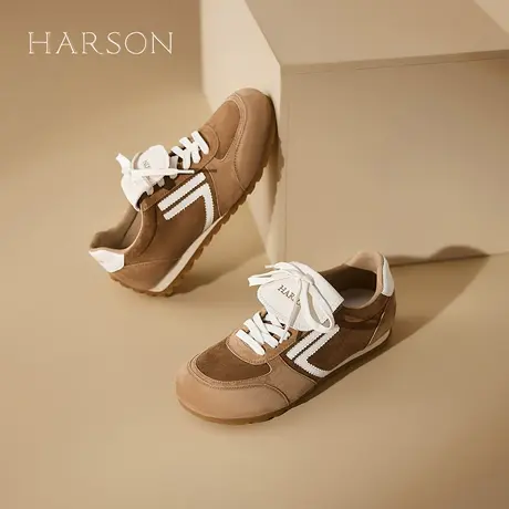 Harson/哈森复古拼色休闲鞋女2025秋季新款百搭舒适平底德训鞋女商品大图