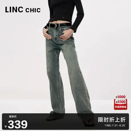 LINC金羽杰直筒牛仔裤女复古高腰阔腿牛仔裤宽松裤子女款JE482Y图片
