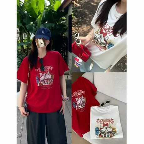 Kitty猫短袖t恤女纯棉夏季白色设计感可爱凯蒂猫甜妹小众宽松上衣商品大图