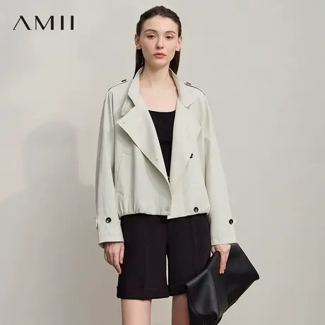 Amii【英伦风】2025秋季复古英伦风立领简约夹克短款款风衣女外套商品大图