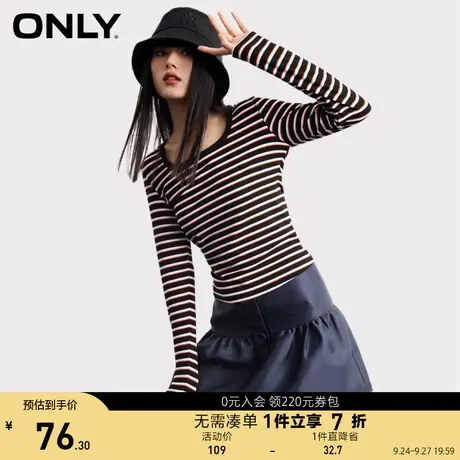 ONLY奥莱夏季复古配色时尚休闲显瘦U领长袖T恤女商品大图