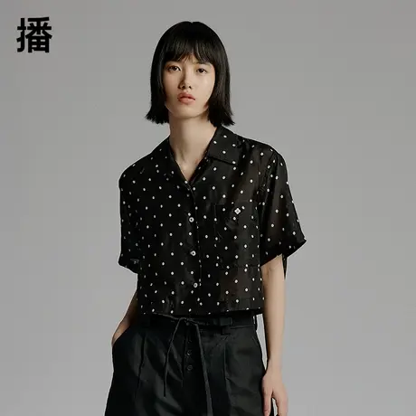 播夏季新款气质翻领印花截短小圆点桑蚕丝衬衫女BDP2CD1138图片