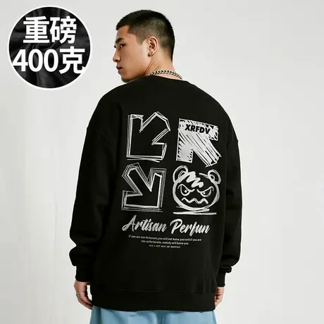【大码男装】300斤大码男装潮男美式潮牌加肥加大码圆领卫衣秋季商品大图