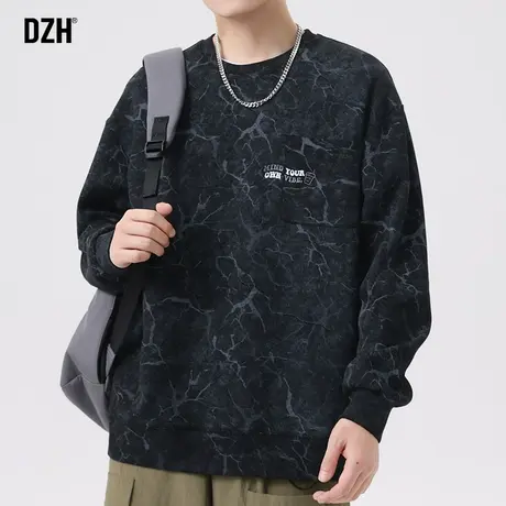 男士美式重磅卫衣男秋季潮牌圆领长袖上衣宽松男装2023新款迷彩衣商品大图