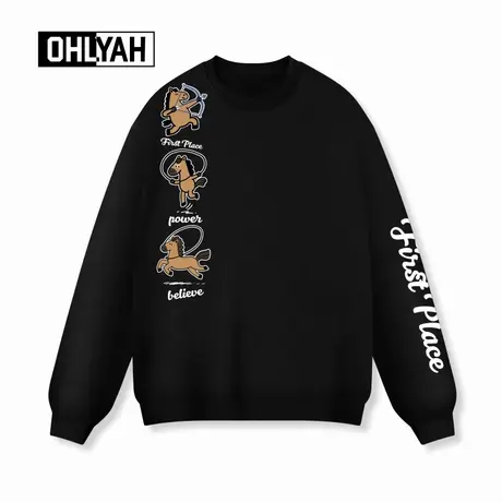 Ohlyah品牌运动小马卡通印花圆领卫衣男女马年秋冬情侣百搭上衣商品大图