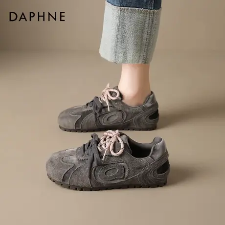 达芙妮真皮平底灰色板鞋2025新款百搭女士女款软底复古休闲女鞋子商品大图