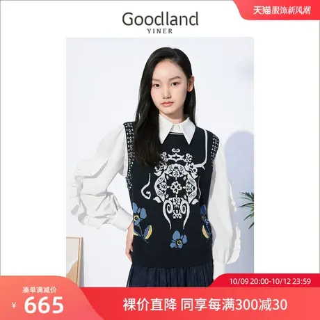 音儿美地女装2022冬季新款插画假两件木耳边毛针织衫商品大图