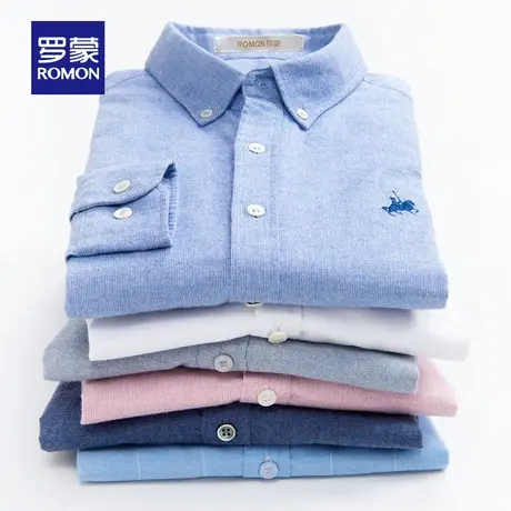 【官方正品】罗蒙纯棉长袖衬衫男2023春季新款中青年时尚休闲衬衣商品大图