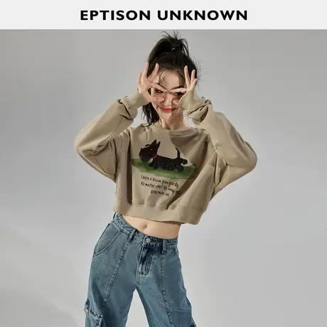 EPTISON卫衣女2023秋装新款纯棉美式复古ins潮小个子辣妹短款上衣商品大图