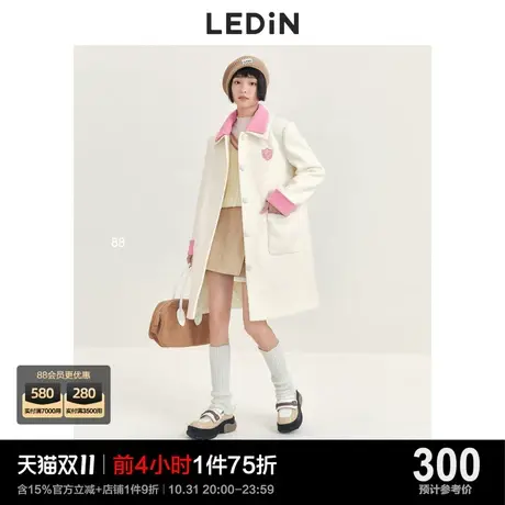 乐町甜美撞色毛呢大衣女休闲秋冬新款中长款圈圈呢子外套图片