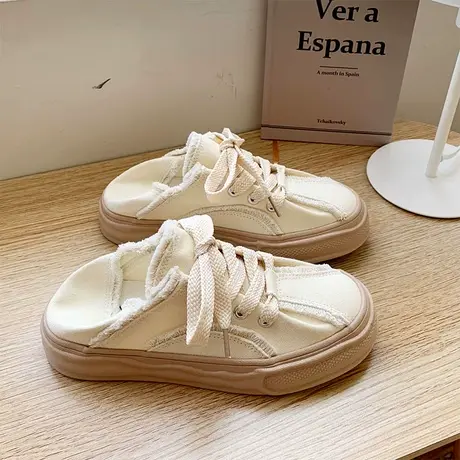 Betoo 帆布鞋女百搭2022新款秋季季透气板鞋一脚蹬两穿小白鞋子商品大图