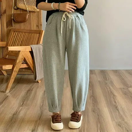 dza 高腰显瘦加厚灰色哈伦裤子女冬加绒外穿卫裤休闲直筒运动女裤图片