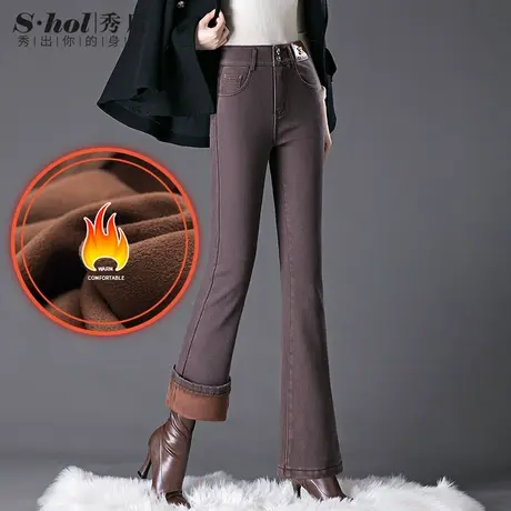 秀后微喇加绒加厚女士牛仔裤2023高腰显瘦时尚裤子图片