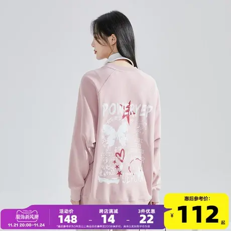 唐狮2024春季新款女圆领套头YEP联名美式卫衣复古蝴蝶撞色女上衣G图片