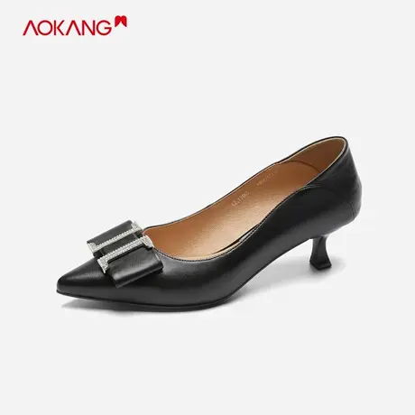 奥康女鞋 春秋季办公通勤细跟时尚经典饰扣中跟浅口女单鞋商品大图