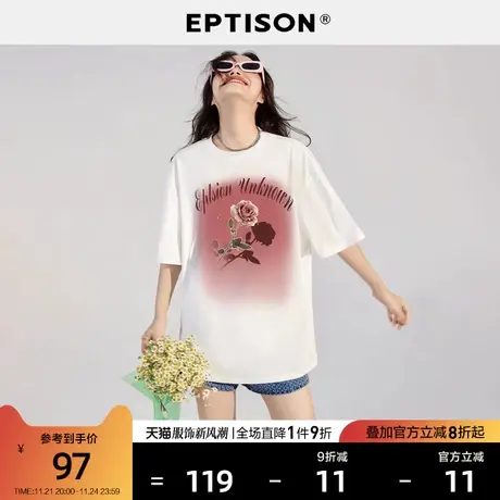 EPTISON短袖T恤女2023夏季新款宽松复古渐变纯棉印花休闲上衣图片