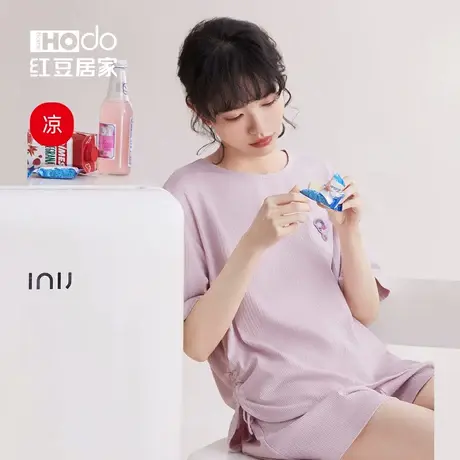 红豆居家【凉感】莫代尔睡衣女夏季短袖短裤套头可外穿家居服套装商品大图