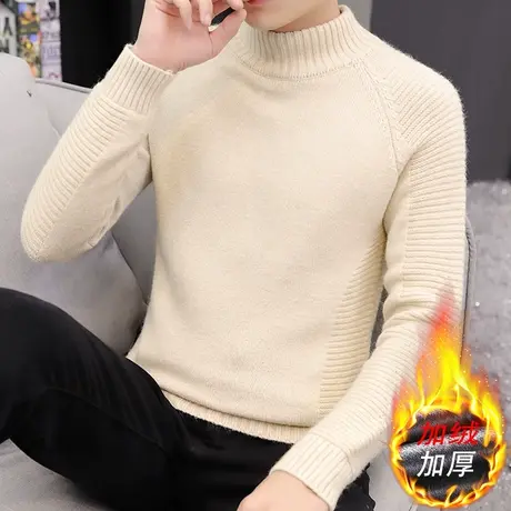冬季男士毛衣针织衫线衣打底衫外套个性半高领加厚保暖纯色上衣服商品大图