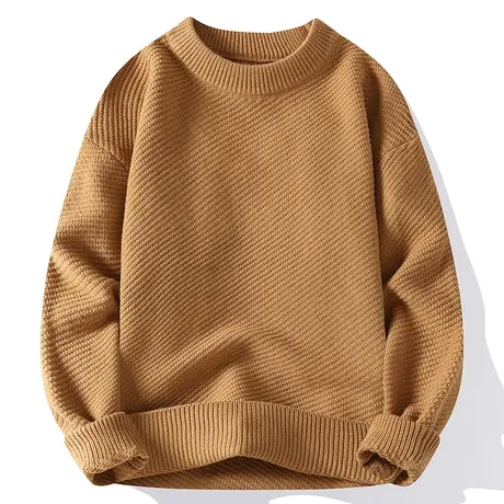 圆领毛衣男生秋冬季青年潮牌宽松高级感针织衫线衣男士纯色打底衫商品大图