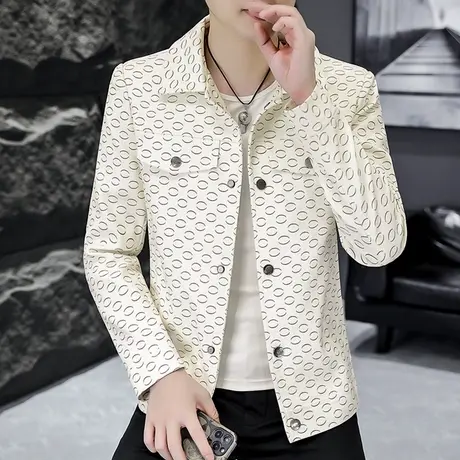 男士印花夹克秋季韩版潮流休闲翻领秋装外套新款青年帅气男装上衣商品大图