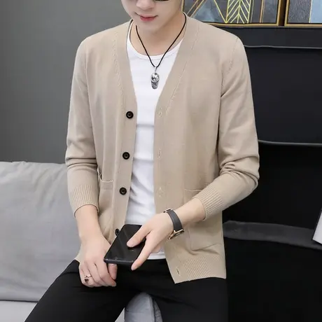 开衫男士针织衫外套春秋季薄款毛衣披肩潮流修身休闲外穿线衣纯色商品大图