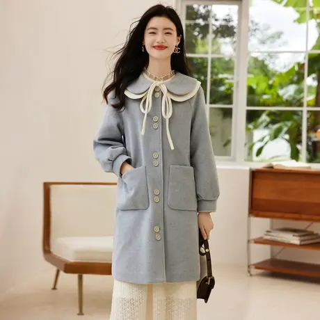 时尚气质保暖夹棉毛呢大衣2022年冬季新款女士减龄显瘦中长款外套商品大图