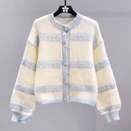 日系甜美条纹毛衣外套女秋冬2023新款宽松学院风时尚减龄针织开衫商品大图