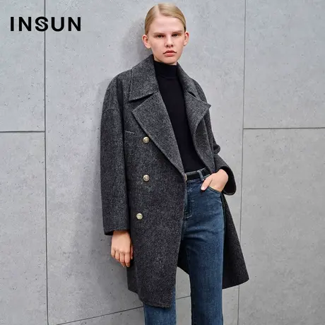 INSUN恩裳线上专选冬季羊毛羊驼毛落肩毛呢外套商品大图