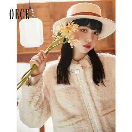 Oece软糯毛毛外套冬新款法式复古气质毛绒短款大衣商品大图