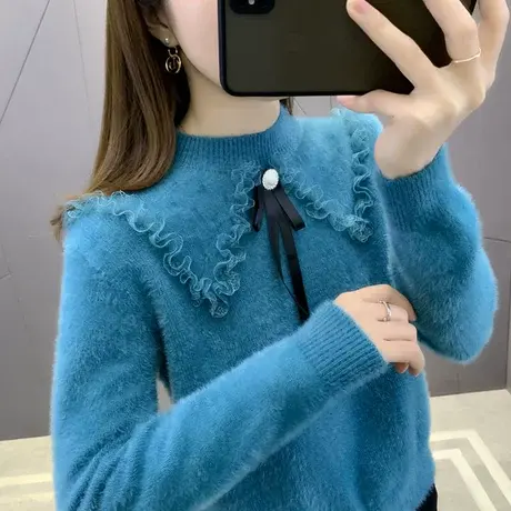 女士水貂绒毛衣女设计感小众冬2021年新款爆款时尚洋气打底衫秋冬图片